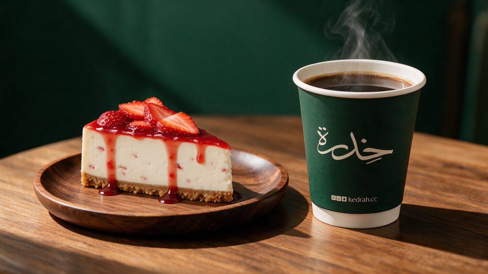 قهوة حارة مع تشيز كيك